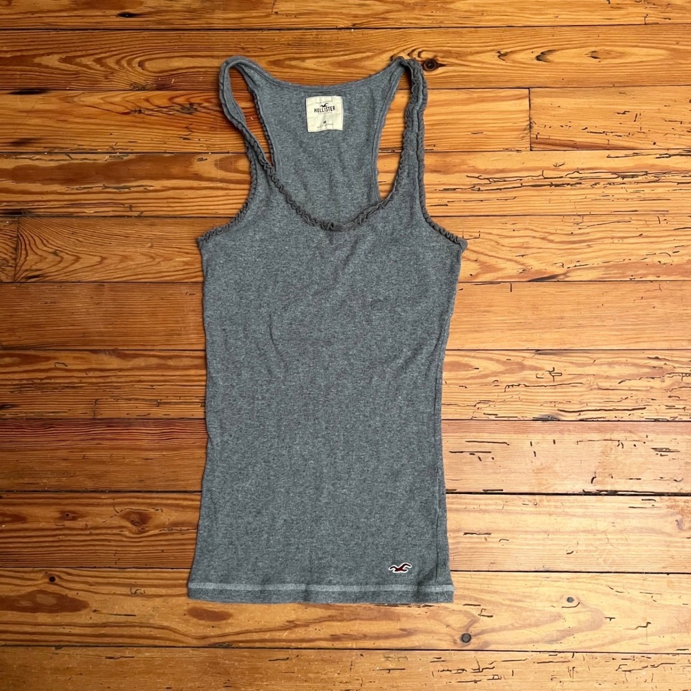 Vintage Y2K Hollister Womens Ribbed Ruffle Lace Trim Racerback Tank Top Size M